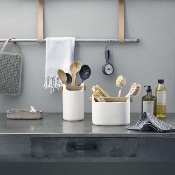Eva Solo keramikinis įrankių indas virtuvei/vonios kambariui, žemas, baltas
