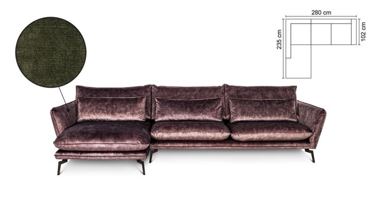 Suomiška sofa „Style Open End Left“ (235 x 280 x 102 cm), tamsiai žalia (turime vietoje)