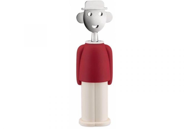 Alessi kamščiatraukis „Alessandro M.“, metalas ir šiltai baltas/bordo plastikas