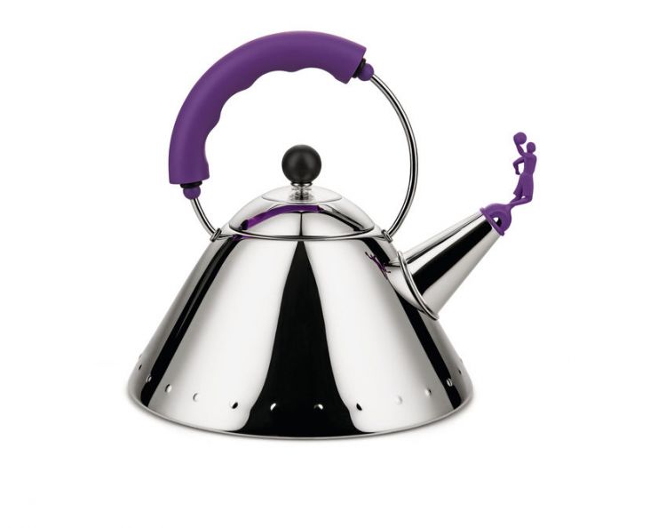 Alessi virdulys „3093“, nerūdijančio metalo su violetiniu švilpuku-krepšininko figūrėle, 2 l