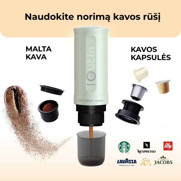 Buydeem nerūdijančio plieno nešiojamas espreso kavos aparatas, mėtų spalvos