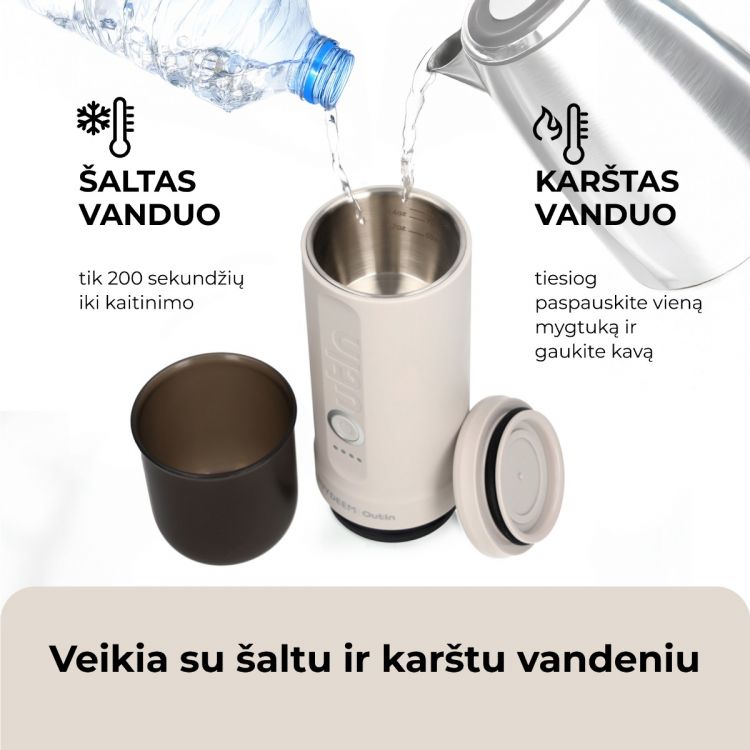 Buydeem nerūdijančio plieno nešiojamas espreso kavos aparatas, pilkšvai baltos spalvos