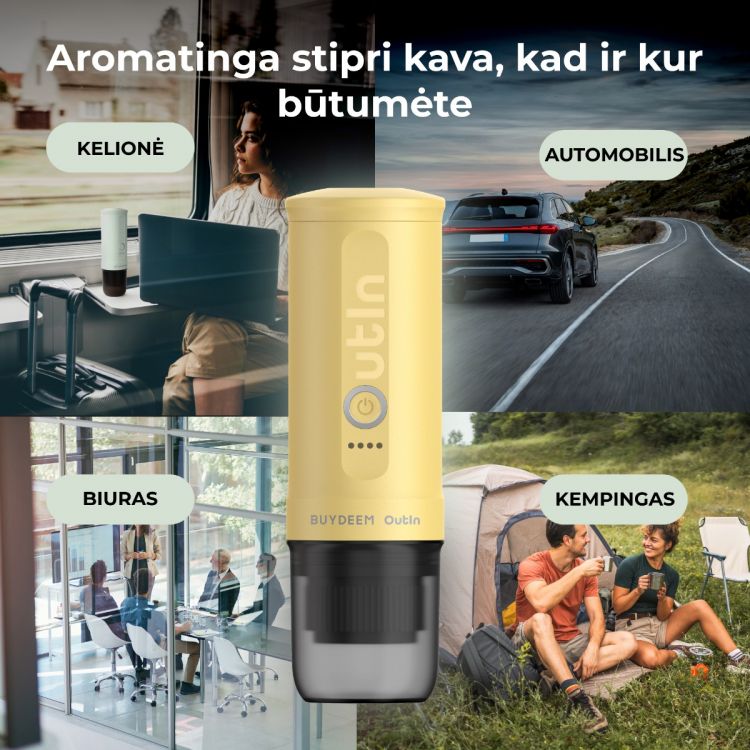Buydeem nerūdijančio plieno nešiojamas espreso kavos aparatas, geltonos spalvos