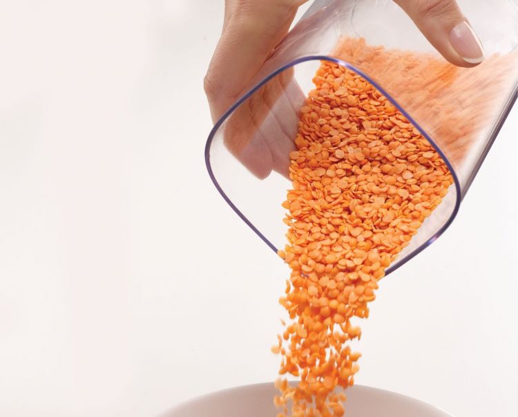 Joseph Joseph 5  plastikinių indelių rinkinys biriems produktams su plastikiniu stovu Podium™