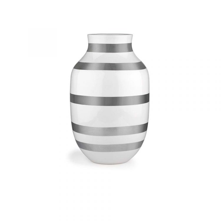 „Kähler“ vaza „Omaggio“, aukšta, balta ir blizgus sidabras  