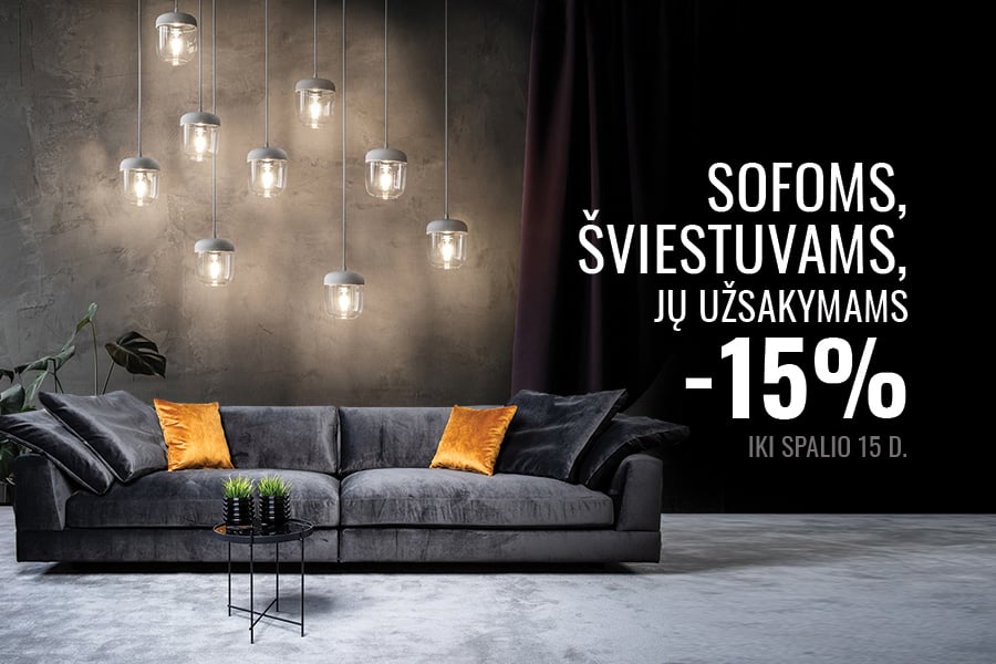 DESIGN+ salone – Jūsų dėmesio verta akcija sofoms ir šviestuvams
